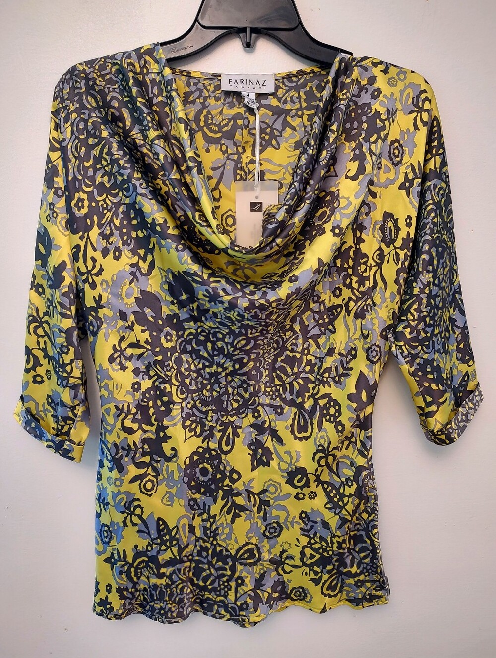 NWT Farinaz Taghavi Bright Yellow Chartreuse Silk Blouse 4
